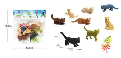 8款猫+1树叶      实心软胶动物套装 - OBL838761
