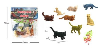 8款猫+1树叶      实心软胶动物套装 - OBL838762