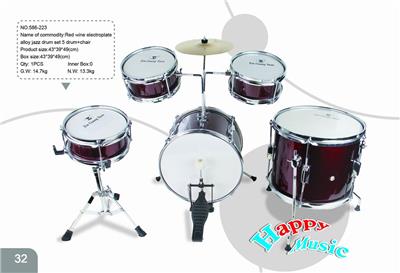 WINE RED ELECTROPLATING ALLOY JAZZ DRUM SET 5 DRUMS. - OBL840769