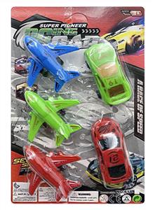 实色滑行飞机3只+2只滑行跑车 - OBL843676
