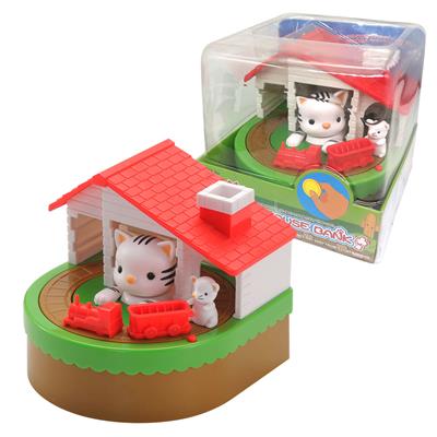 THE CAT GRABS THE MOUSE AND SAVES THE MONEY POT. - OBL844336