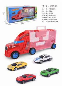 手提礼盒货柜滑行拖头车带4只滑行合金跑车 - OBL853605