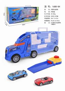 手提礼盒货柜滑行拖头车带2只滑行合金赛车+1弹射片 - OBL853611