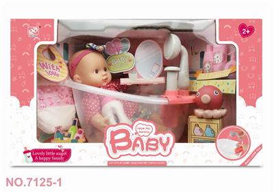 12寸棉身搪胶公仔+出水浴盆+配件 - OBL858515