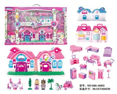 SIMULATION VILLA (FOUR LIGHTS COLORFUL, MUSIC) WITH DOLLS, FURNITURE (NO ELECTRICITY) - OBL864908