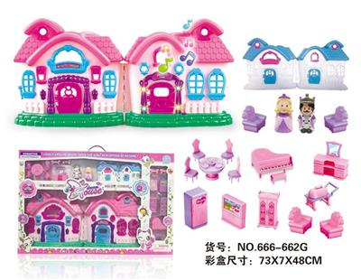 SIMULATION VILLA (FOUR LIGHTS COLORFUL, MUSIC) WITH DOLLS, FURNITURE (NO ELECTRICITY) - OBL864913