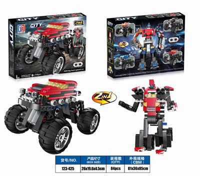 PUZZLE CITY BUILDING BLOCKS 4X4 HIGH-FOOTED DOUBLE CHEST BACK FORCE DEFORMED FERRARI MONSTER CAR - OBL867582