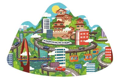A city jigsaw puzzle on a mountain - OBL867747