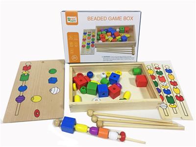 WOODEN PUZZLE STRING BEADED BRICK BOX - OBL871123
