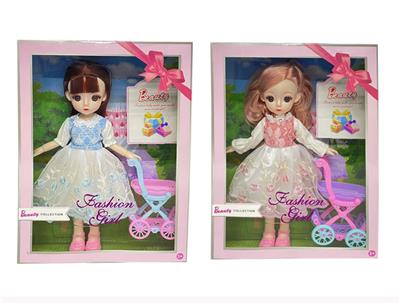 12 INCH SOLID 11 JOINT 3D EYE FASHION FAT CHILD DOLL WITH SHOPPING CART - OBL871187
