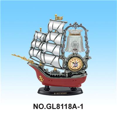 Wooden grain black gold sailing lamp clock - OBL871652