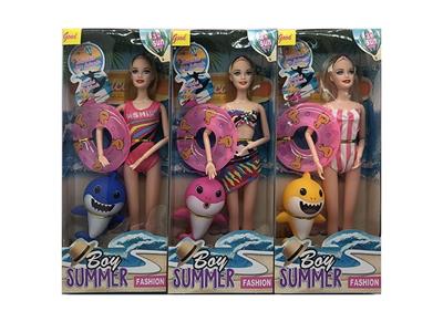 11.5-INCH FULL BODY 9-JOINT SWIMSUIT BARBIE WITH SHARK RING ACCESSORIES - OBL874522