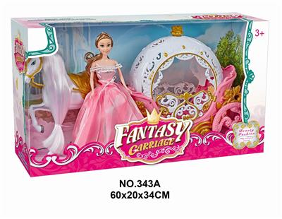 STATIC HORSE AND ROUND PUMPKIN CART AND 29CM DOLL - OBL877803