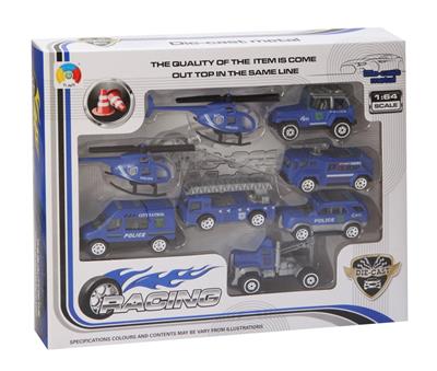 TWO BLUE ALLOY AIRPLANES AND SIX POLICE ALLOY CARS - OBL879597