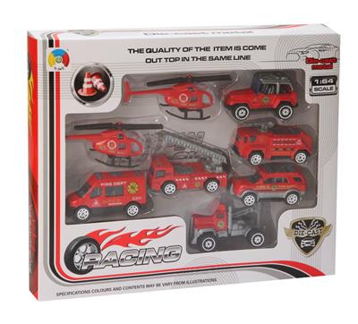 TWO RED ALLOY AIRPLANES AND SIX FIRE ALLOY CARS - OBL879598