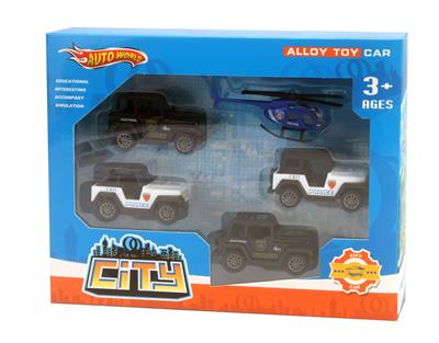 ONE ALLOY AIRCRAFT AND FOUR ALLOY POLICE RETURN TRUCKS - OBL879692