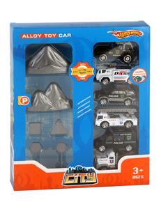 6 ALLOY POLICE CARS WITH MOUNTAIN ROAD SIGNS - OBL879710