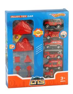 6 ALLOY FIRE TRUCKS WITH MOUNTAIN ROAD SIGNS - OBL879711