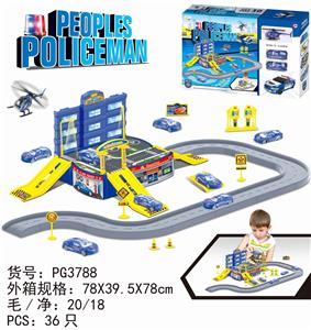 警察停车场配1只塑料飞机2只车子 - OBL883113