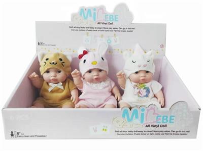 8寸娃娃搪胶6只装(小猫、兔子、独角兽三款混装） - OBL886281