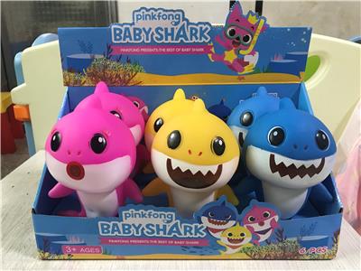 7寸鲨鱼宝宝搪胶玩具带灯光音乐 - OBL888135