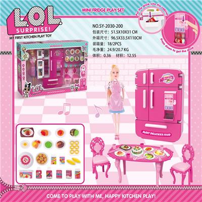 MULTI DOOR REFRIGERATOR, VENDING MACHINE AND TABLES, CHAIRS AND FOOD ACCESSORIES AND PINK APRON BARBIE LOL BARBIE COLOR LIGHT SOUND - OBL888312