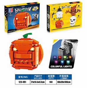 Puzzle city building blocks halloween lights pumpkin head - OBL890067