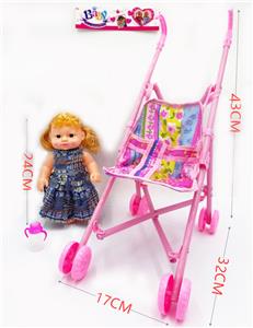 10 inch simulation eye silent baby girl with cart bottle - OBL890279