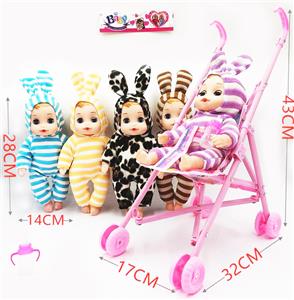 12 inch silent baby rabbit with cart bottle - OBL890289
