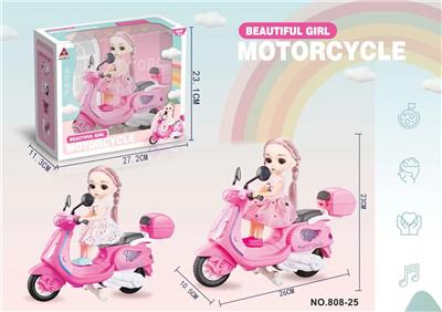 Electric stunt motorcycle ride barbie girl with light music (dressing) (pink and fuchsia) - OBL892164