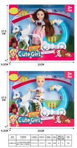 5.5-INCH SOLID LITTLE KELLY BROTHER AND SISTER WITH PLASTIC FLYING HORSE-DRAWN CARRIAGE - OBL893406
