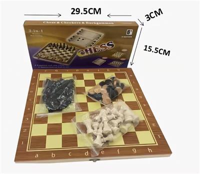 WOOD THREE-IN-ONE CHESS - OBL895591