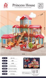 自装别墅屋带灯光+6寸芭比2只+4寸芭比1只+小摩托车+小汽车 - OBL897366