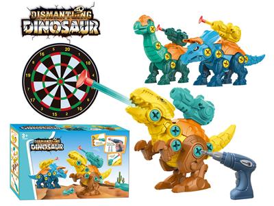 电动版拼装霸王龙/三角龙/腕龙3合1拆装恐龙（电动钻2头） - OBL902751