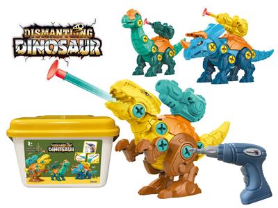 电动版拼装霸王龙/三角龙/腕龙3合1拆装恐龙（电动钻2头可换，手动钻3把） - OBL902752