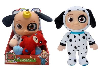 14寸搪胶头棉身cocomelon超级宝贝带主题音乐4首不同的主题音乐和圣诞音乐毛绒奶牛COCO带着塞棉小熊 - OBL905843