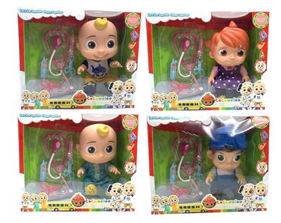 14寸搪胶cocomelon超级宝贝带4首主题音乐和圣诞主题音乐4款不同主题人物混装带听诊器小医生器材配件 - OBL905856