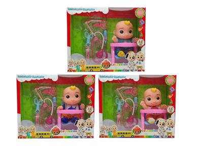 10寸搪胶cocomelon超级宝贝带4首主题音乐和圣诞主题音乐3款不同主题人物混装带听诊器小医生器材配件带餐桌 - OBL905861