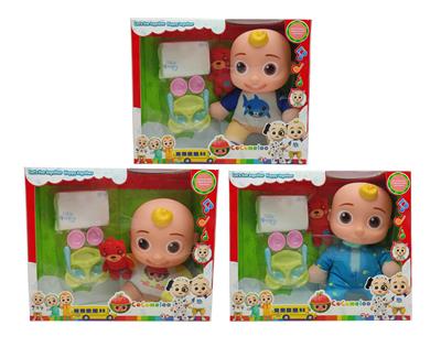 14寸搪胶头棉身cocomelon超级宝贝带4首主题音乐和圣诞主题音乐3款不同主题人物混装塞棉小熊米奇家具和尿不湿 - OBL905863