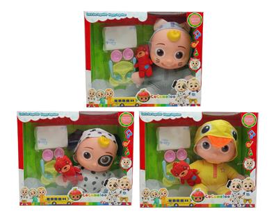 14寸搪胶头棉身cocomelon超级宝贝带4首主题音乐和圣诞主题音乐3款不同主题人物混装塞棉小熊米奇家具和尿不湿 - OBL905864