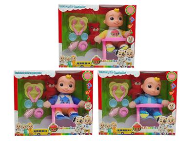 10寸搪胶头棉身cocomelon超级宝贝带4首不同主题音乐和圣诞音乐3款不同主题人物混装塞棉小熊米奇家具和尿不湿 - OBL905865