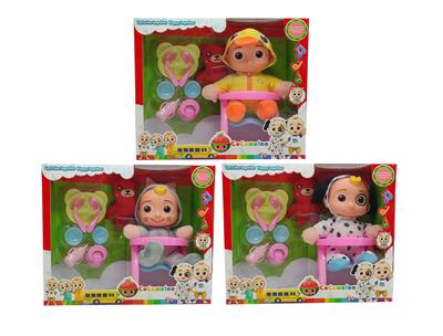 10寸搪胶头棉身cocomelon超级宝贝带4首不同主题音乐和圣诞音乐3款不同主题人物混装塞棉小熊米奇家具和尿不湿 - OBL905866