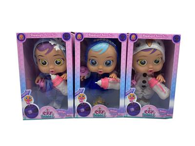 第7代14寸搪胶钻石秋叶冰冰雪姐妹和雪宝哭泣娃娃带四声音乐cry Babies-Tutti Fritti带流眼泪功能，带吸水奶瓶，带奶嘴  3款毛绒布料版哭泣娃娃混装 - OBL905886