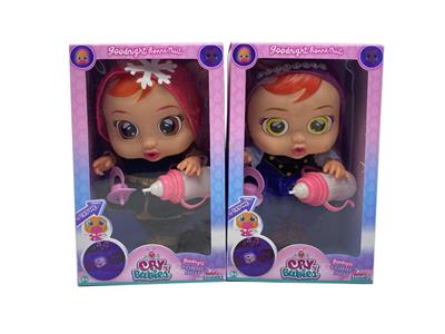 第7代14寸搪胶钻石和雪花冰雪姐妹哭泣娃娃带四声音乐cry Babies-Tutti Fritti带流眼泪功能，带吸水奶瓶，带奶嘴  2款毛绒布料哭泣娃娃混装 - OBL905887
