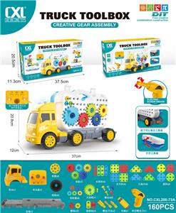 DIY益智拼装积木齿轮货柜车配声音灯光,电动钻(160 PCS) - OBL906074