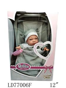 12寸棉身娃娃发12声IC+塑料大提篮+奶瓶 - OBL909468