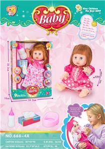 14寸搪胶会尿尿娃娃女带12声IC配奶瓶+纸巾盒，尿盆 - OBL910350