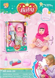 14寸搪胶会尿尿娃娃女带12声IC配奶瓶+纸巾盒，尿盆 - OBL910351