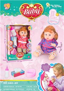 14寸搪胶会尿尿娃娃女带12声IC配奶瓶+纸巾盒，尿盆 - OBL910352