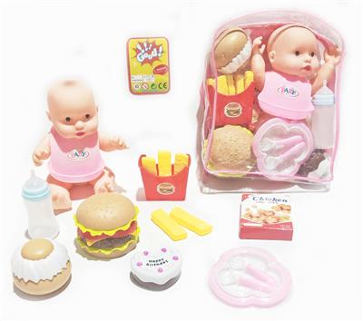 10寸全身搪胶娃娃配汉堡等食物套装 - OBL913505